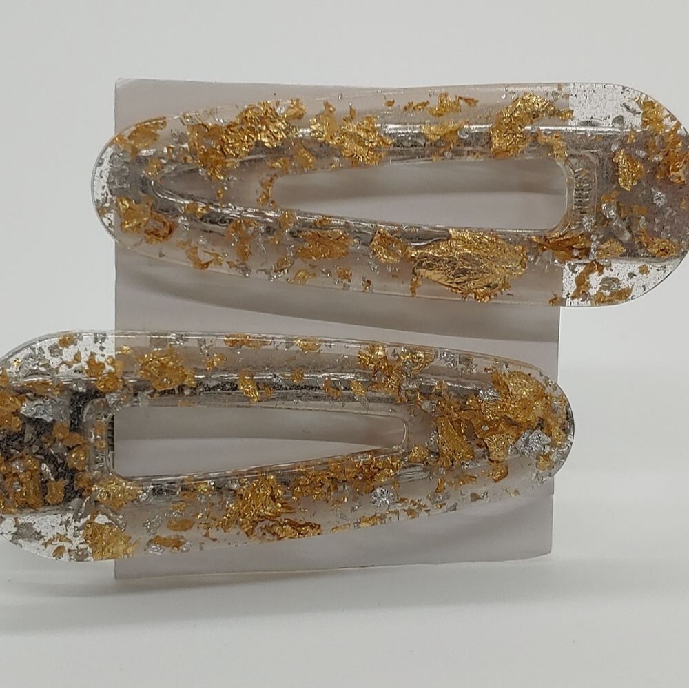 Barrettes Set of 2 Gold and Silver Flakes